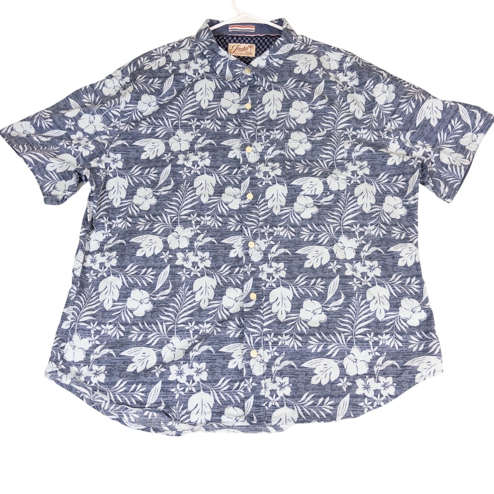 Jachs NY Mens 2XL Blue Tropical Hibiscus Floral Short Sleeve Button Down Shirt
